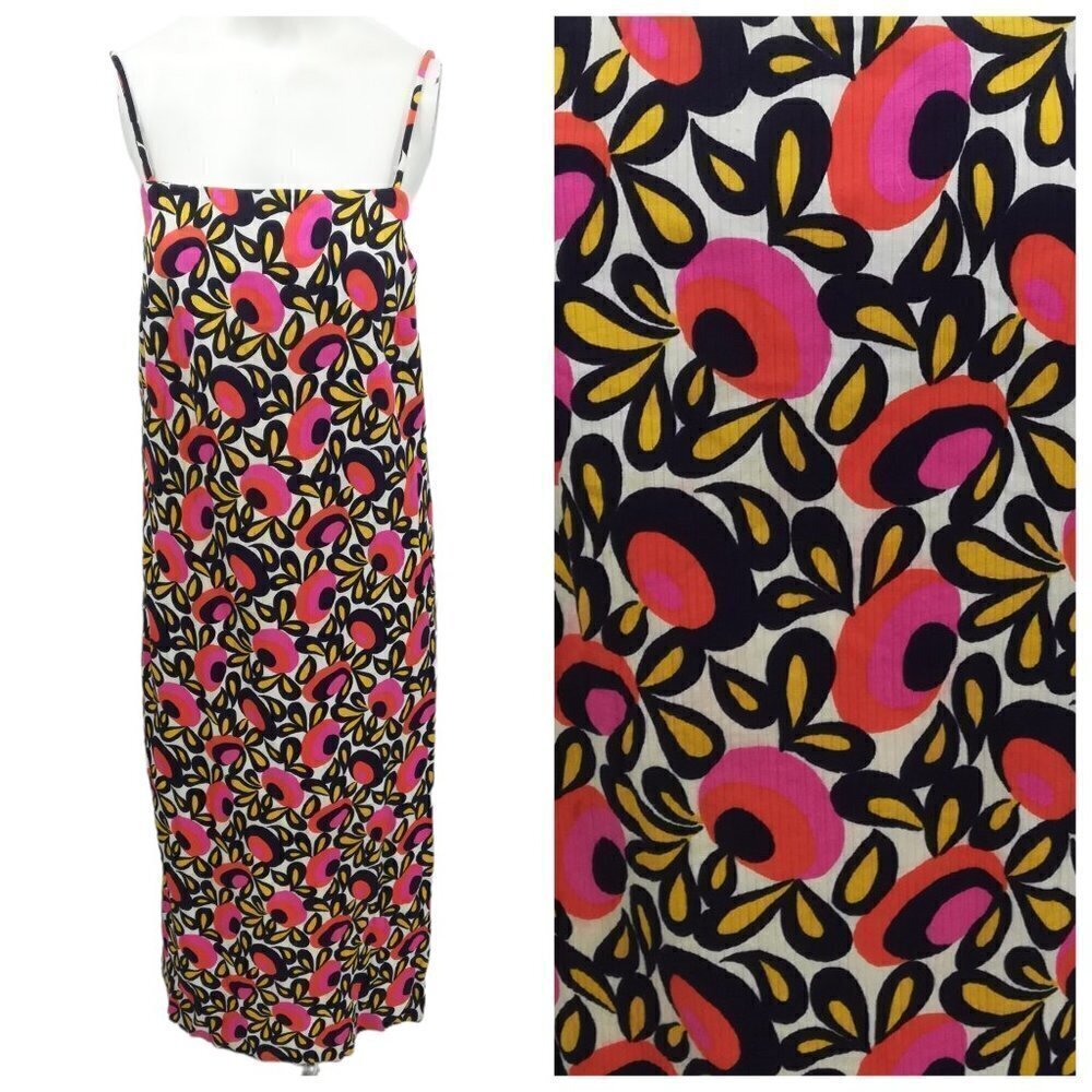 Vintage Floral Spaghetti Strap 60s Long Dress Size 14 Modern S Mod Boho Slit